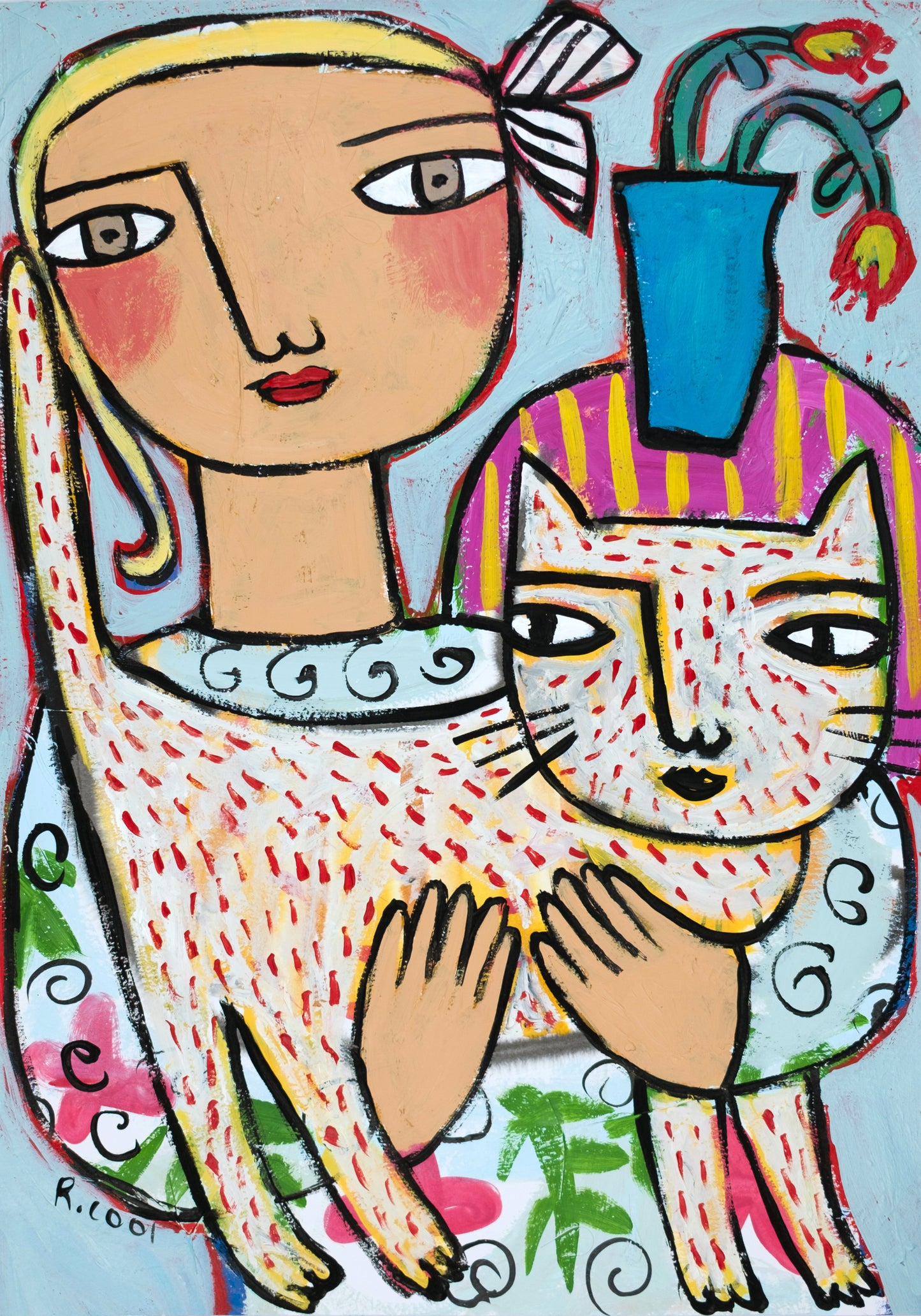 Cat and Flowers I