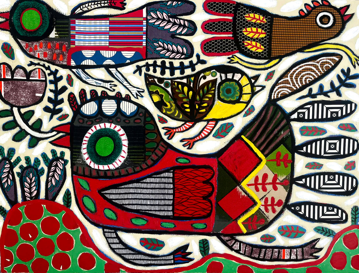 Mixed media on canvas painting, 91x121cm.
