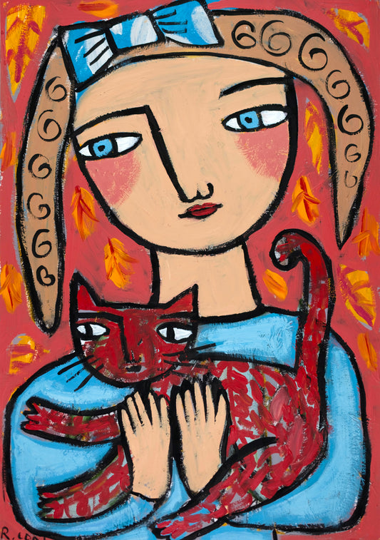 Blue Woman and Cat, 42x30cm