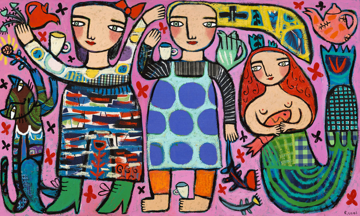 Tea with Mermaid and Cat, 92x152cm