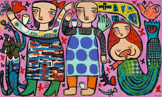 Tea with Mermaid and Cat, 92x152cm