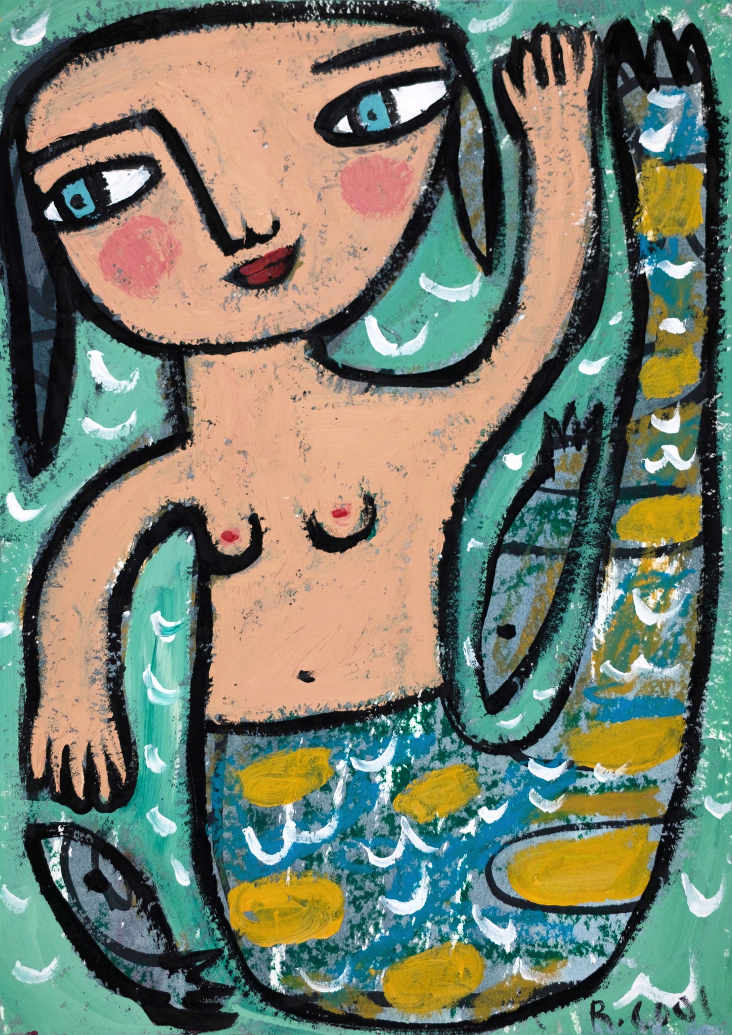 Mermaid and Fish, 30x21cm