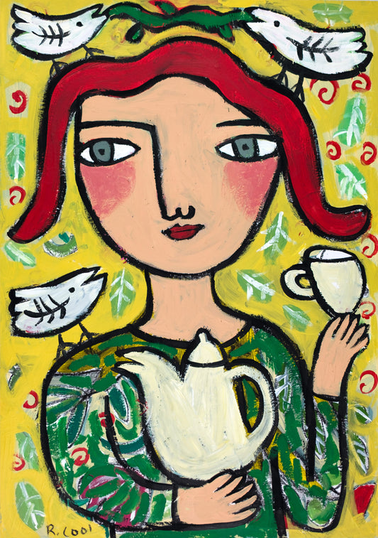 Tea with Birds, 42x30cm