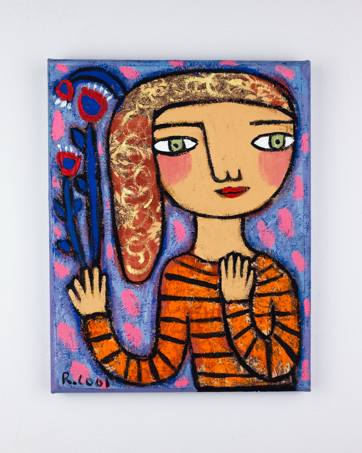 Woman with Blue Flowers, 25x20cm